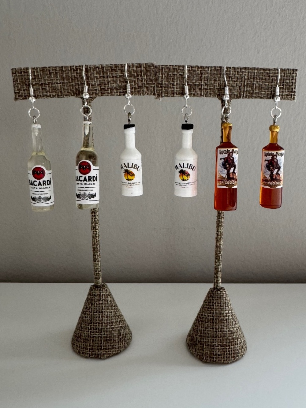 Rum Bottle Dangle Earrings | Novelty Bar Jewelry